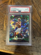 Jayden Daniel’s 2024 Prizm Fireworks-Green Ice Rookie Card PSA 8