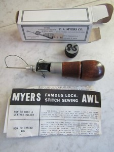 VINTAGE C. A. Myers Co. Combination Sewing Awl with Box & Instructions