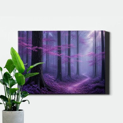 Purple Misty Forest Canvas Print dreamy woodland landscape decor