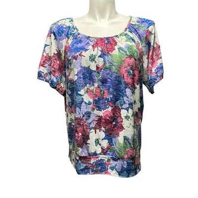 Cathy Daniel s Women s XL Multi Floral Top Short Sleeve Shirt Pullover