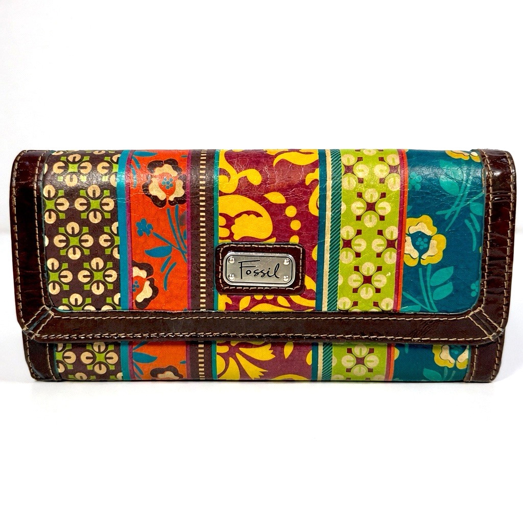 Fossil Patchwork Floral Leather Checkbook Wallet … - image 1
