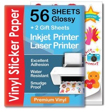 Premium Printable Vinyl Sticker Paper for Inkjet Laser Printer - 56 Sheets ...