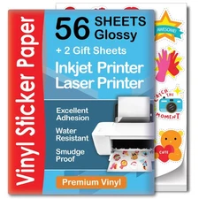 Premium Printable Vinyl Sticker Paper for Inkjet & Laser Printer - 56 Sheets ...