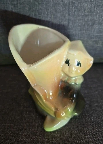 Shawnee Pottery Pixie Elf Vase Planter Pink Green Calla Lily Figural Vintage 4"