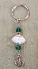 Anchor  Shell White Teal 4" Handmade Purse Charm/ Keyring