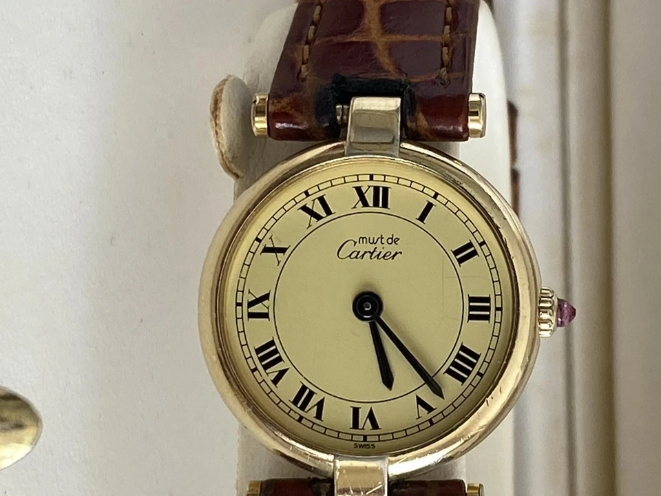 Vintage Must De Cartier Vermeil Watch Silver 18 K Gold Plated . Rare Caliber 81 - image 2 of 4