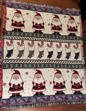Christmas Santas, Stockings, Ornaments Candy Canes Woven Blanket Throw 60 X 50