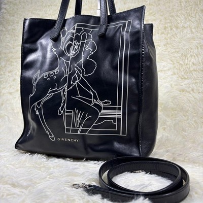 Givenchy Bambi Leather Tote Bag Black 2Way Unisex Authentic Luxury