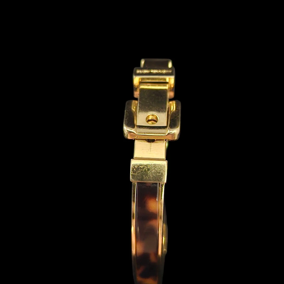 Michael Kors Yellow Gold Tone & Tortoise Acetate Hinge Belt Bangle Bracelet 6" - Image 2 of 4