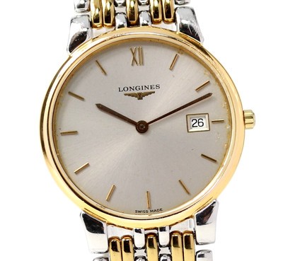 [Exc+5] LONGINES La Grand Classic L5.632.3 Gold Gray Dial Date Qz Men's Watch