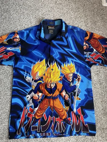 Vintage Dragon Ball Z Shirt Mens Large 2001 Button Up Goku Vegeta Gohan Anime