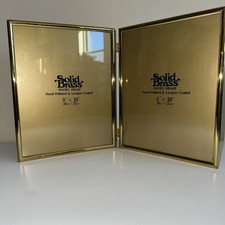 Vintage Brass Gold Tone Frame 8x10 Opening Bifold MCM Back Velvet