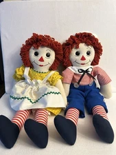 Vintage  Raggedy Ann & Andy Hand Made Dolls w/ Outfits Lot (2)