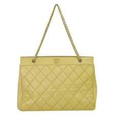 CHANEL CC Leather Shoulder Chain Tote Bag Beige Gold Italy