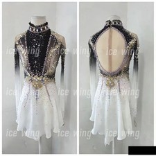Ice Figure Skating Dress Rhythmic Gymnastics Twirling Competition white dyeing