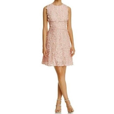 Sportmax Defile Pink 3 D Floral Appliqué Fit and Flare Formal Dress L -XL 