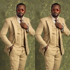 3 Pieces Men Suits Formal Wedding Groom Tuxedos Peak Lapel Blazer Pant Vest