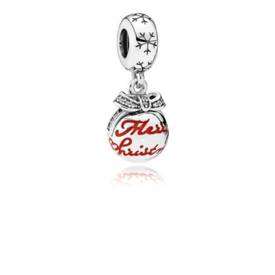 New Pandora Merry Christmas Bauble Ornament Snowflake Red CZ Charm Bead w/pouch