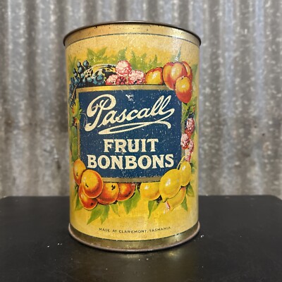 VINTAGE PASCALL FRUIT BON BONS AUSTRALIAN LOLLY TIN 5lb, CLAREMONT TASMANIA