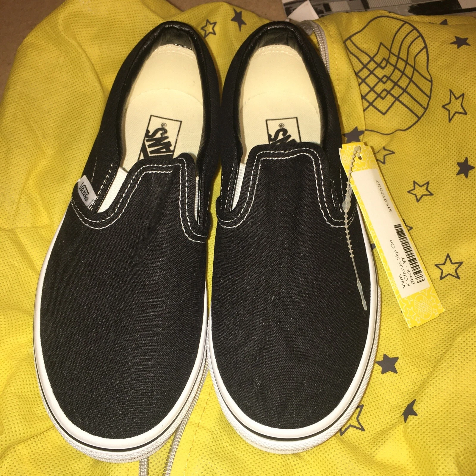 Scarpe sneakers VANS classiche slip on bambino ragazzo TAGLIA 3 GIOVANI NERO VERO BIANCO