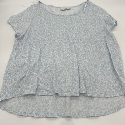 JOIE 100% Linen SS Top High Low Round Neck Womens Plus Size 2X Blue White