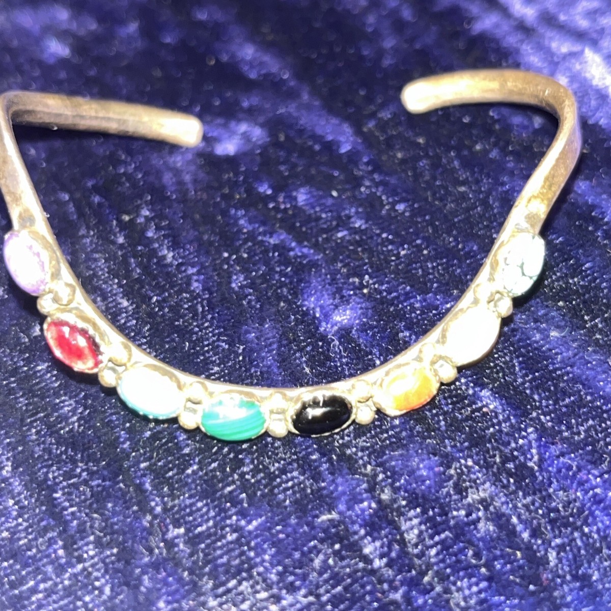 Vtg Navajo Sterling Silver 925 Multi Stone Cabochon Wave Cuff 