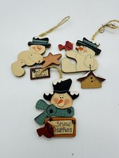 Set Of 3 Wooden Snowman Ornaments
