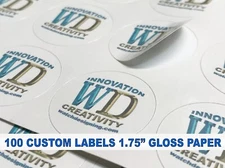 100 Custom Stickers Glossy Round 1.75" Diameter Personalized Labels Logo Print