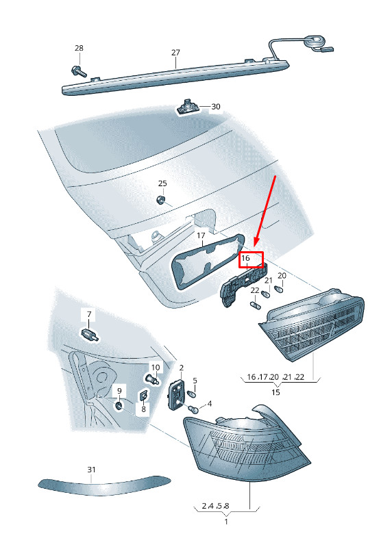 Support d'ampoule de feu arrière droit Audi A3 Sportback 8V 8V3945258A
