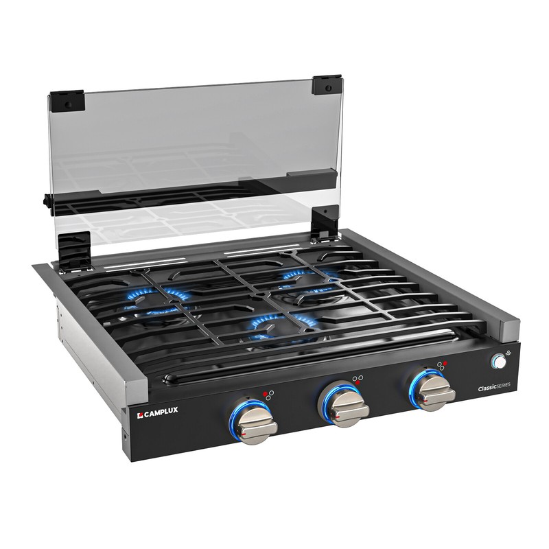 21 Inches Gas Cooktop 3-Burner w/Glass Dust Cover Slide-in for RV Camper Trailer