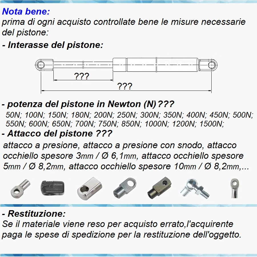 1 PISTONE A GAS MOLLA AMMORTIZZATORE PER MOBILI, CUCINA, SELLA, Foro Ø 6,1 mm - Immagine 3 di 4
