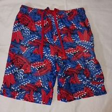 Men's Swim Trunks W28 Lined Red White Blue Leaves Pocket WAVE ZONE Excellent
