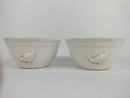 Vintage McCoy Nesting Mixing Bowl Pottery Embossed Goose USA 2106 Set of 2 Ivory