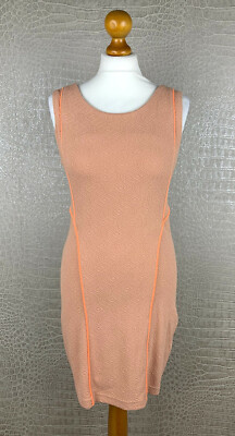 ICHI Damen Gr. S Stretch Etuikleid Lachs Orange Apricot Kleid Dress Tunika 402