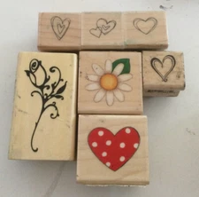 Lot 7 Heart, Rose, Daisy Rubber Stamps Inkadinkado Used Ref95