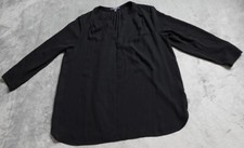 NYDJ Tops Blouse Women's PS Black 3/4 Sleeve Pleated V Neck Casual!