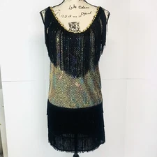 California Costume Collections Women Size Small Sequin Fringe Mini Dress Flapper