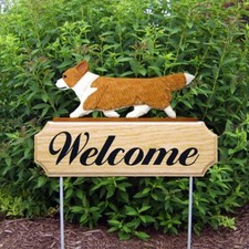 Corgi Wood Welcome Outdoor Sign Cardigan Blonde