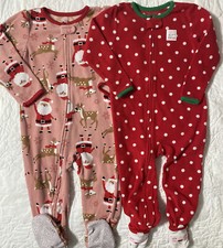 Lot of 2 - Just one you by Carter's Footed Fleece Pajama, 2T, Christmas Santa