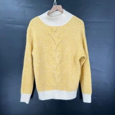 FRNCH mockneck butter yellow oversized sweater coastal grandma knit cozy S M