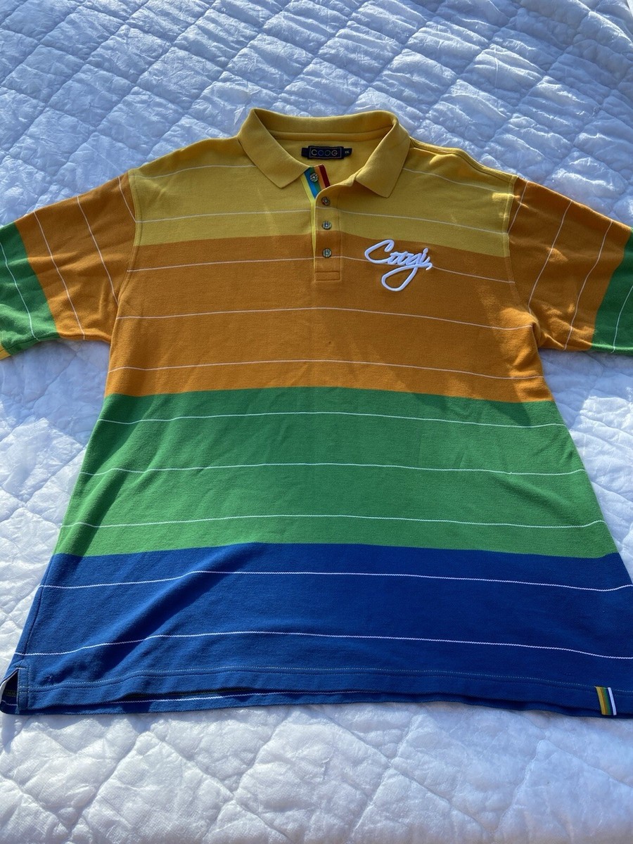 COOGI Polo Shirt Mens XXL Rugby Striped Multicolor Y2K Neon Cool
