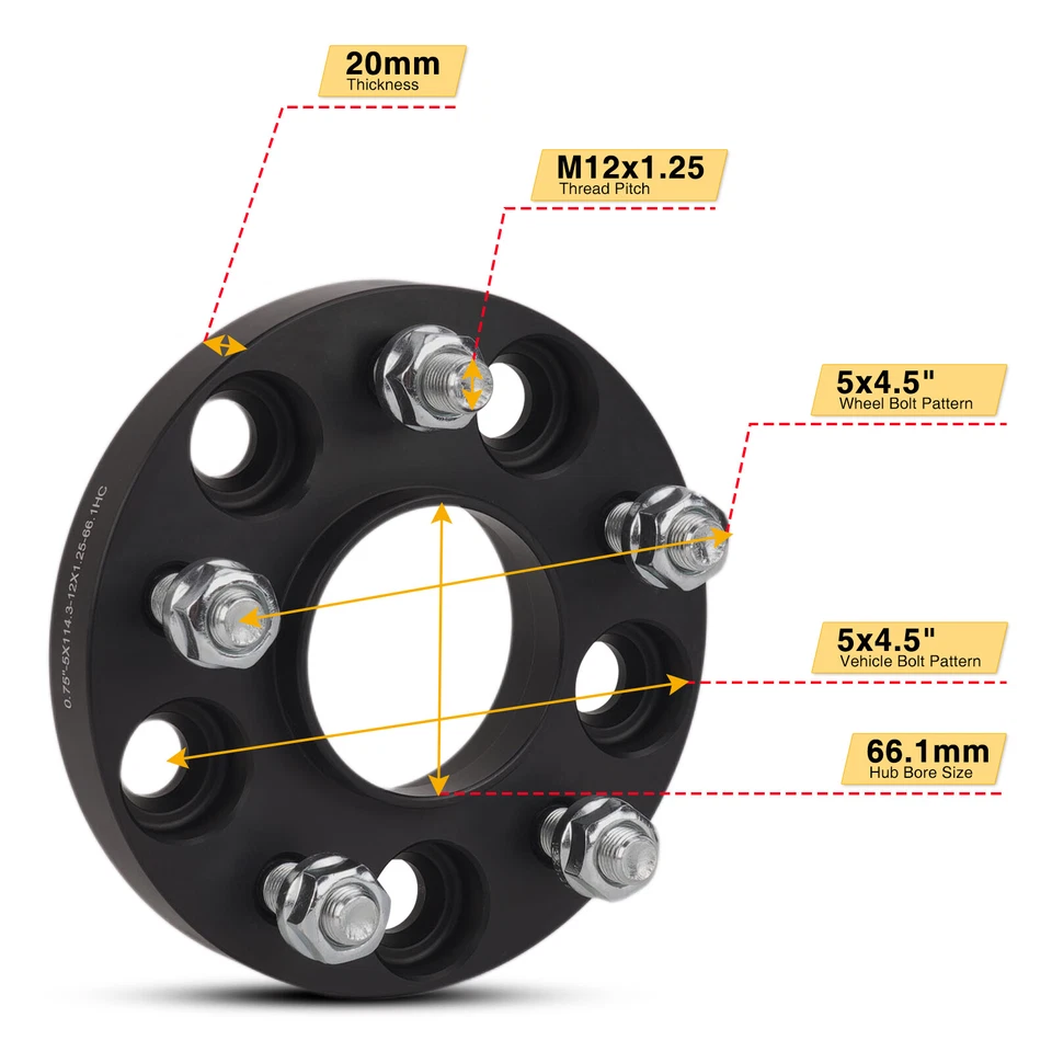 Espaciador de rueda centrado en el cubo 4 piezas 20 mm 5x114,3 para Nissan Infiniti 66,1 mm M12x1,25 Foto 2 de 4