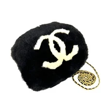 ●Chanel Lapin Rabbit Chain Shoulder Bag Fur Arm Warmer Black White A17714