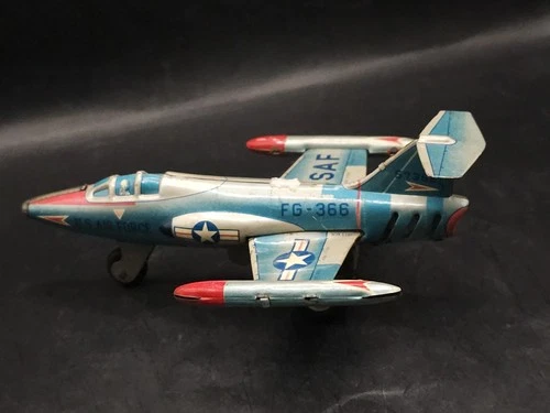 Vtg FG-366 USAF Air Force Tin Fighter Jet Plane Friction Toy Japan Bandai NR