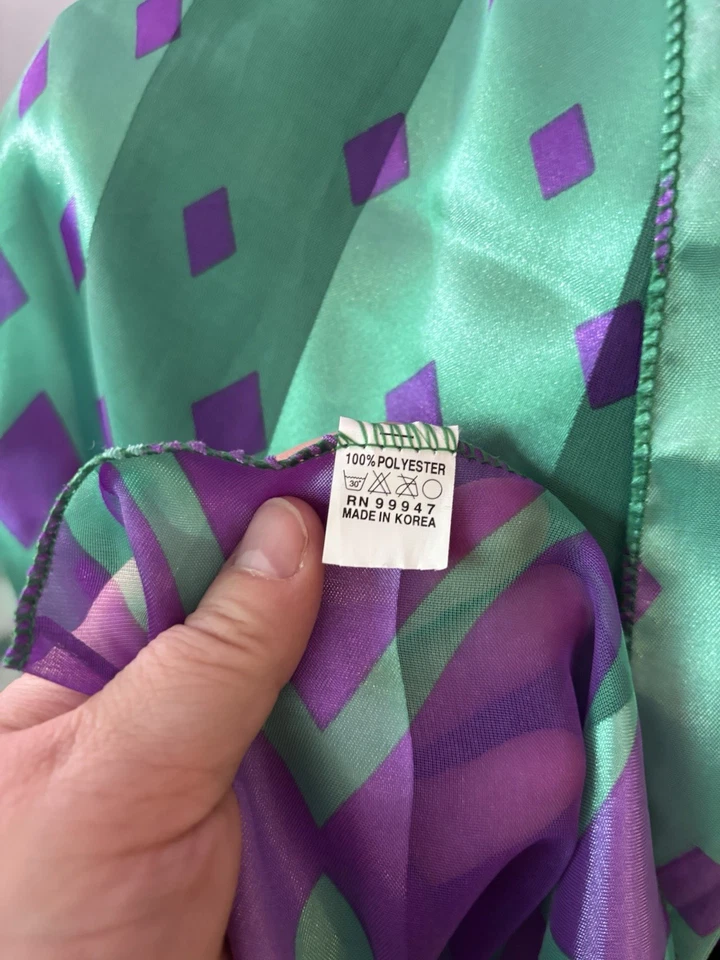 VINTAGE scarf green and purple diamond shapes Christmas gift idea - Image 2 of 4