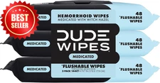 Medicated Flushable Wipes 144 Ct Witch Hazel Unscented XL Adult 3 Pack