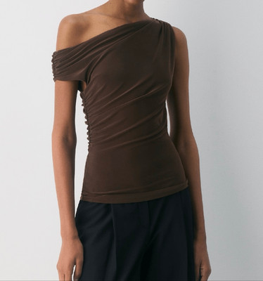 Aritzia Babaton Smooth Matter Gallery Off Shoulder Top Brown Womens Small NWOT