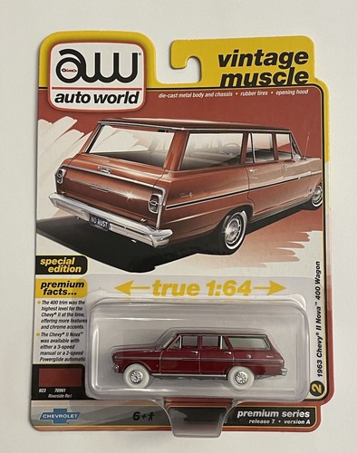 AUTO WORLD ULTRA RED CHASE 1963 CHEVY II NOVA 400 WAGON VINTAGE MUSCLE