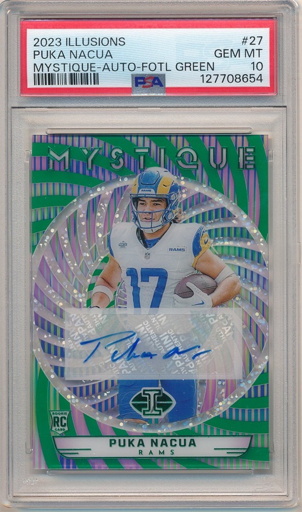 Puka Nacua Panini Illusions Mystique #27 Autograph-Fotl Green