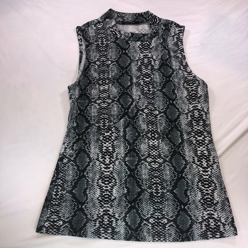 Doe & Rae Grey Snakeskin Mock Neck Sleeveless Top Womens Medium Animal Print